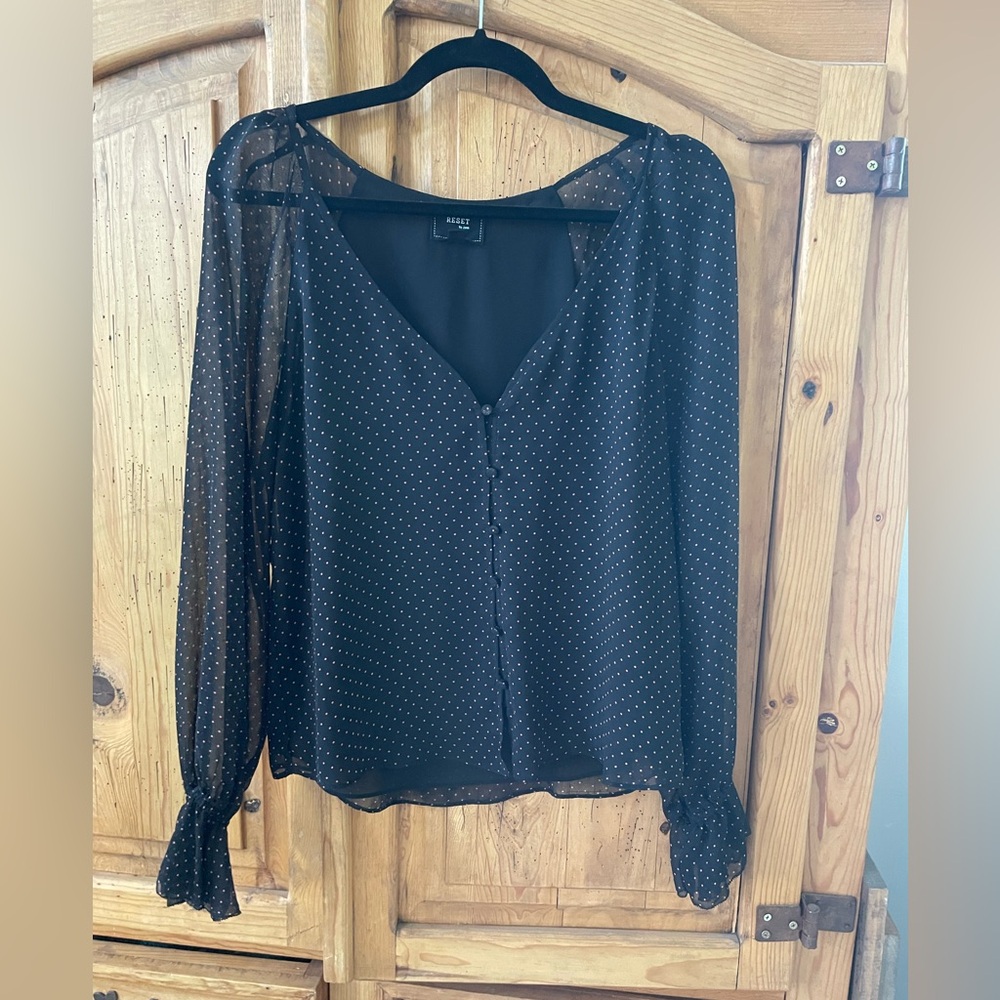 Elegant Black Sheer Blouse with Dots